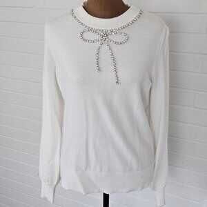 Soft Winter White Sweater with Pearls and Rhinestones Sz Small